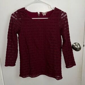 Women's Burgundy Sheer Sleeve Top